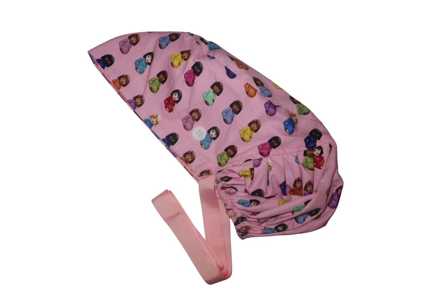 “Mommiana” Satin-Lined Bun Scrub Caps