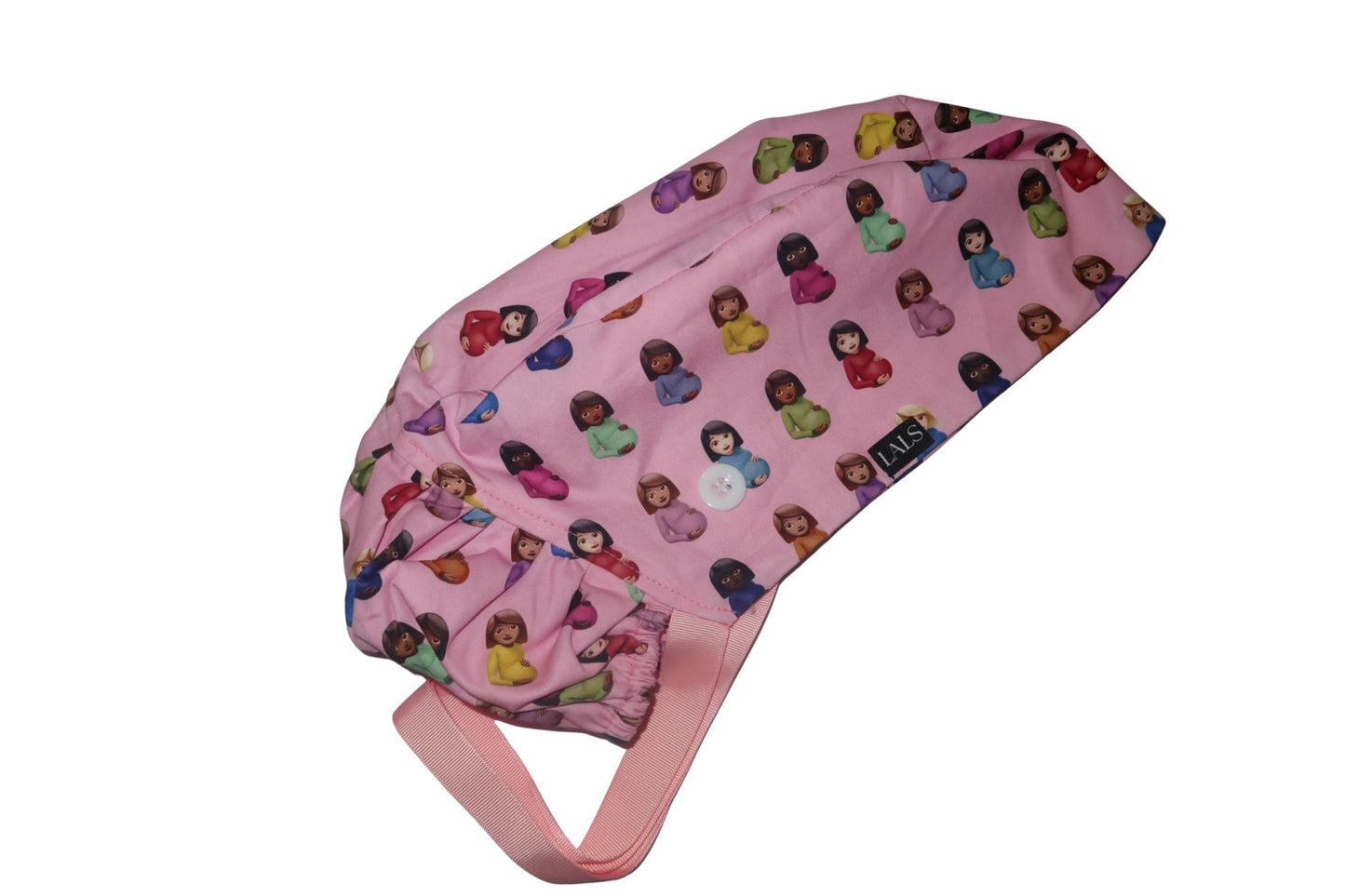 “Mommiana” Satin-Lined Bun Scrub Caps