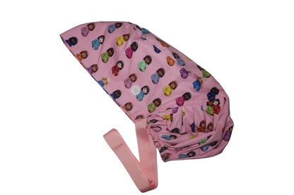 “Mommiana” Satin-Lined Bun Scrub Caps