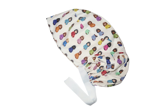 “Mommiana” Satin-Lined Bun Scrub Caps