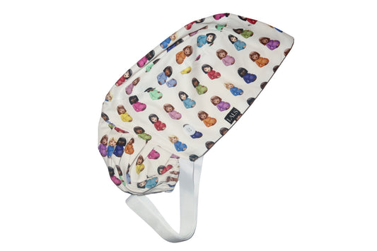 “Mommiana” Satin-Lined Bun Scrub Caps